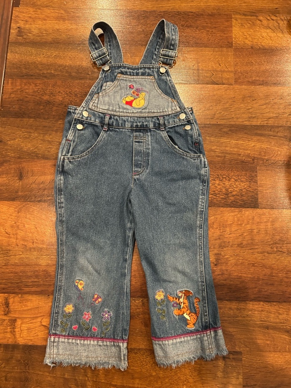 Vintage 90s Winnie The Pooh Embroidered Denim Overalls 4T Rare Tigger